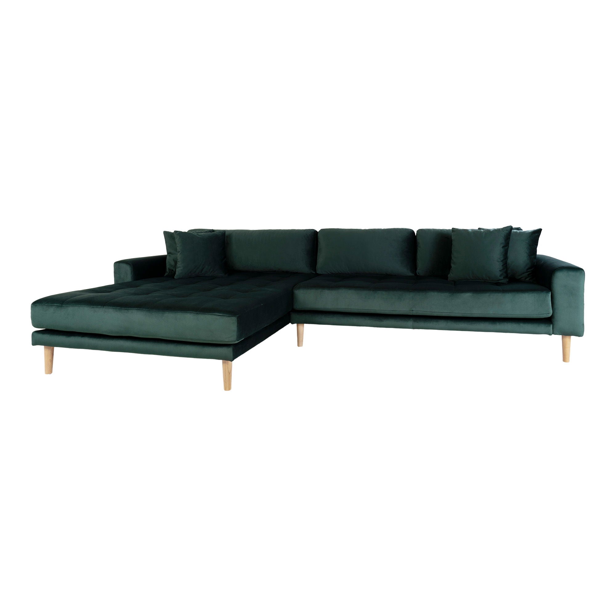 Lido – Loungesofa linksseitig, Samt, mit 4 Kissen, 290×170/92×76 cm